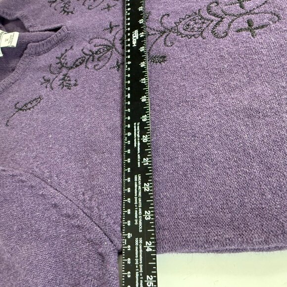 Serengeti Wool Embroidered Sweater Womens Size XL Winter Purple V-Neck VTG Warm - Picture 9 of 11